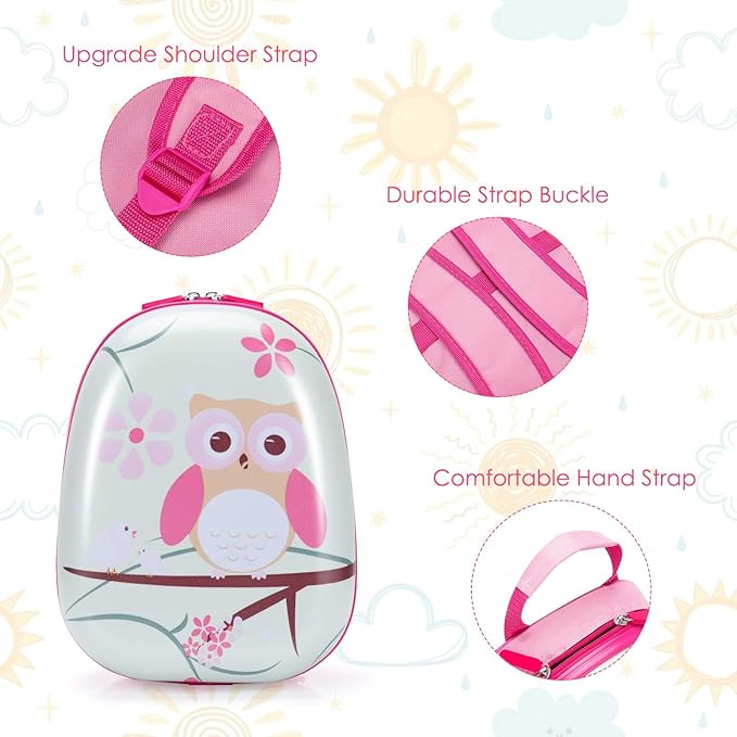 KOTEK Kids Carry On Luggage Set, 16" Hardside Rolling Suitcase with Spinner Wheels, Travel Rolling Luggage for Boys Girls (Owl)