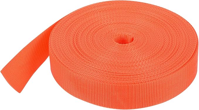 MECCANIXITY Lightweight Polypropylene Webbing Strap 1 1/2" 25 Yard Backpack Strapping Band Orange for Outdoor Luggage Cargo Straps