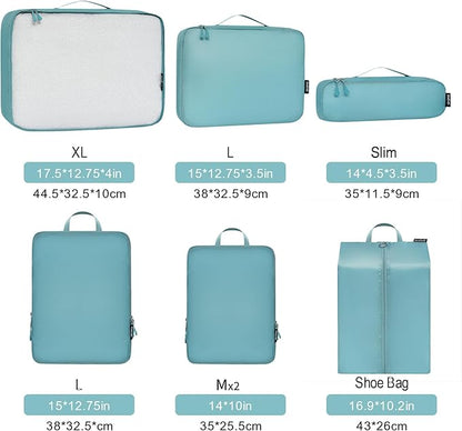 Bagail Ultralight Compression Cubes 7 Set - 3 Packing Cubes, 3 Organizers, and 1 Shoe Bag