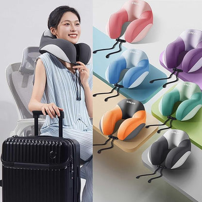 Neck Pillow for Traveling,Travel Pillow with Hard Case for Airplane 100% Pure Memory Foam,Travel Neck Pillow for Flight Headrest Sleep,Travel Essentials (Orange)