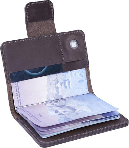 Grey Passport Holder for Travel with AirTag - Leather Passport Cover Compatible with Airtag Passports Wallet with Card Slots & Note Compartment, Magnetic Closure, Genuine Leather, Vintage Gray