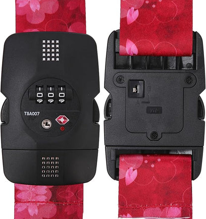 Travelkin Luggage Straps TSA Approved - Adjustable Cross Suitcase Straps with TSA Lock, Reinforced Buckle, Unique Pattern - Secure Heavy Duty Luggage Straps for Travel (Sakura)