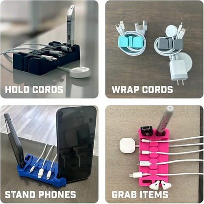 DeskBrick – Patented Non-Slip Steel-Weighted Desk Organizer & Cable Management Gadget, Versatile Cord, Phone & Accessory Holder for Office, Home & Desktop – Best Gift for Men. Light Gray