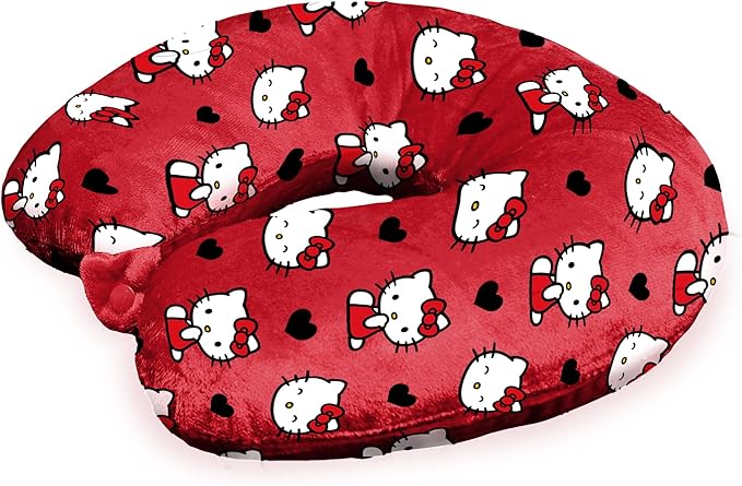 Northwest Sanrio Hello Kitty Cute Hearts Travel Neck Pillow, U-Shaped Plush Cushion for Airplane, Traveling, Car, 12x13 inches