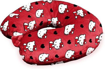 Northwest Sanrio Hello Kitty Cute Hearts Travel Neck Pillow, U-Shaped Plush Cushion for Airplane, Traveling, Car, 12x13 inches