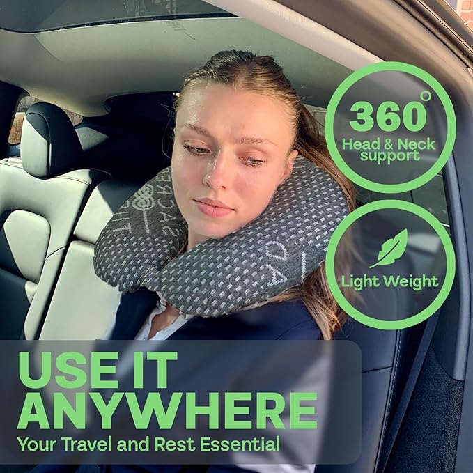 Sacred Thread Rayon Derived from Bamboo Travel Neck Pillow for Airplanes, Memory Foam for Airplane, Ergonomic Design Neck Rest, Travel Pillow for Sleeping
