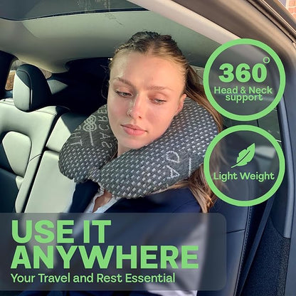 Sacred Thread Rayon Derived from Bamboo Travel Neck Pillow for Airplanes, Memory Foam for Airplane, Ergonomic Design Neck Rest, Travel Pillow for Sleeping