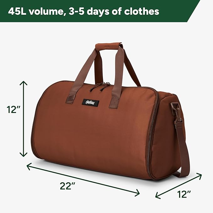 Halfday Convertible 2-in-1 Garment Duffel Weekender Bag 45L | Wrinkle-Free Travel, Hanging Suit Compartment, Shoe Pockets, Trolley Sleeve. Durable & Water-Resistant Carry-On, Terracotta