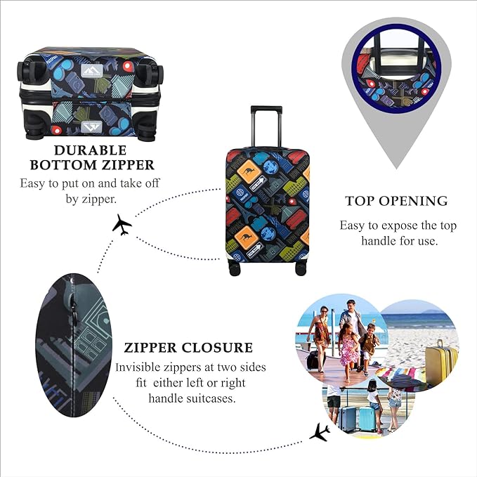 Explore Land Travel Luggage Cover Suitcase Protector Fits 31-32 Inch Case (Bon Voyage, XL)