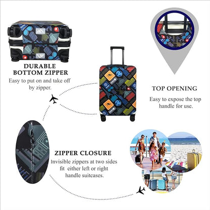 Explore Land Travel Luggage Cover Suitcase Protector Fits 27-30 Inch Case (Bon Voyage, L)