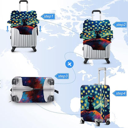 ANNA QUEEN Cut Black Cat Luggage Cover Washable Suitcase Protector Suitcase Cover Anti-Scratch,Stretchable Fit for 18-32Inch Luggage,Travel Bag Cover M(fits 22-25Inch suitcase)
