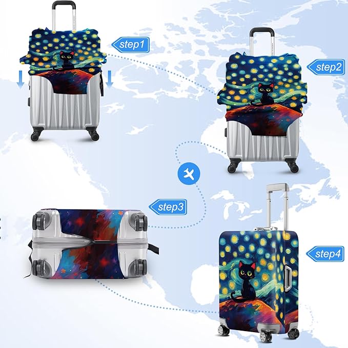 ANNA QUEEN Cut Black Cat Luggage Cover Washable Suitcase Protector Suitcase Cover Anti-Scratch,Stretchable Fit for 18-32Inch Luggage,Travel Bag Cover L(fits 26-28Inch suitcase)