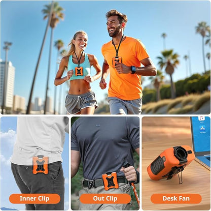 Portable Waist Fan 10000mAh Portable Waist Fan 18000RPM With Max 12H Working Time 5 Speeds adjustment with LED flashlight and Charging display Cooling for Outdoor Jobsite and etc(Orange)