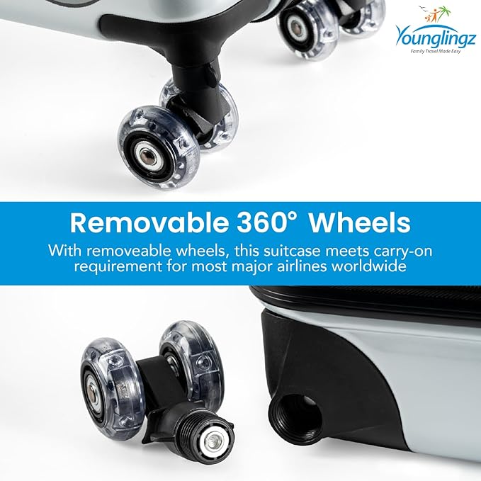 Younglingz LIL FLYER GO Version 2 Ride On Suitcase for Kids | Carry On Luggage with Toddler Seat, Foldable Handlebars, Pedals, and Removable Wheels | Holds up to 80 lbs | Green Motorcycle | Ages 2-6