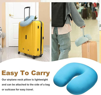 HARFINGTON Travel Pillow Airplane Neck Pillow U-Shaped Filled with Foam Beads Stuffable Classic for Sleeping Neck Chin Lumbar Support, Light Blue