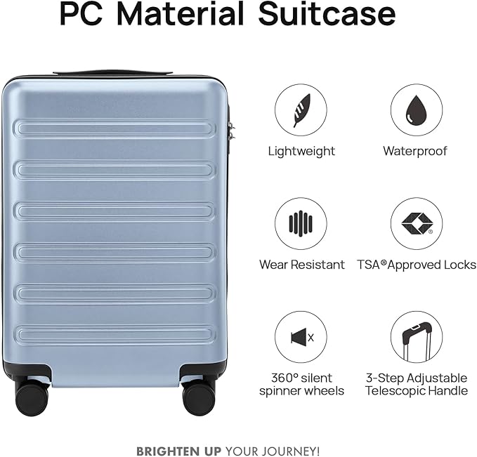 NINETYGO Large Checked Luggage 28 Inch, Checking In Luggage with Smooth Spinner Wheels, Expandable, Hard Shell PC+ABS Suitcase, Lightweight Travel Luggage, TSA Approved (Blue, Andes)