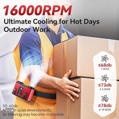 12000mAh Personal Waist Fan, USB Rechargeable Clip The Waist For Working,10 Speed & 23H Cooling and Heatstroke Prevention For Outdoor Travel Camping (Red, 12000mAh)