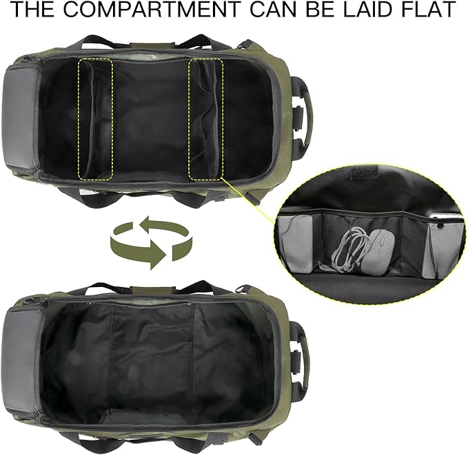 TUGUAN Extra Large Travel Duffle Bag Backpack for Men with Adjustable Dividers 120L Big Weekend Overnight Bag with ID Pocket Shoulder Strap Heavy Duty Sports Duffel Bags for Camping Gym, Green