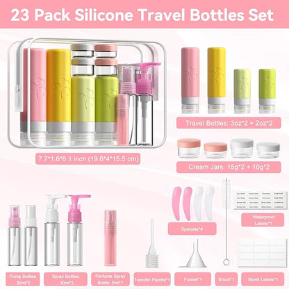 INSFIT 23 Pack Travel Bottles for Toiletries, TSA Approved Silicone Travel Size Toiletries with Toiletry Bag, BPA Free Leak Proof Refillable Travel Essentials for Liquids Shampoo Conditioner Lotion