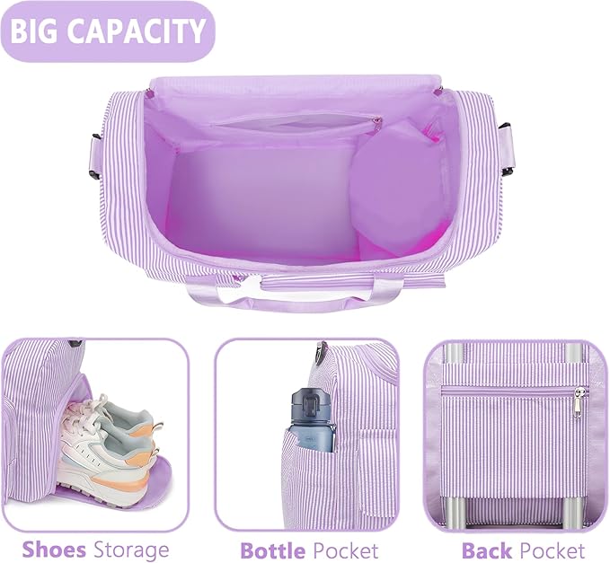 Kids Travel Duffle Bag Dance Bag Gifts for Girls Initial Gym Bag with Shoes Compartment for Women Lightweight Weekender Bags Purple-M