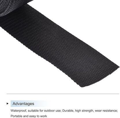 MECCANIXITY Lightweight Polypropylene Webbing Strap 2" 25 Yard Backpack Strapping Band Black for Outdoor Luggage Cargo Straps