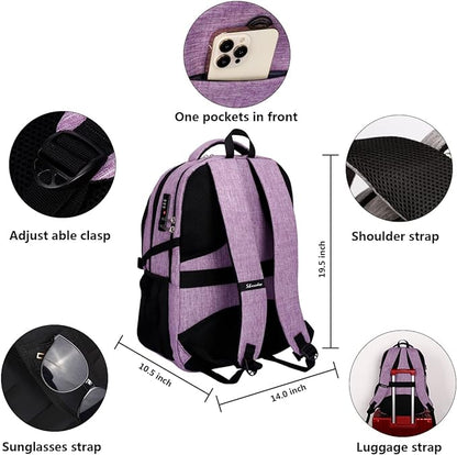 SHRRADOO Anti Theft Laptop Backpack Travel Backpacks with usb Charging Port for Women Men High School College Backpack Computer Bag Fits 17 Inch Laptop,Purple