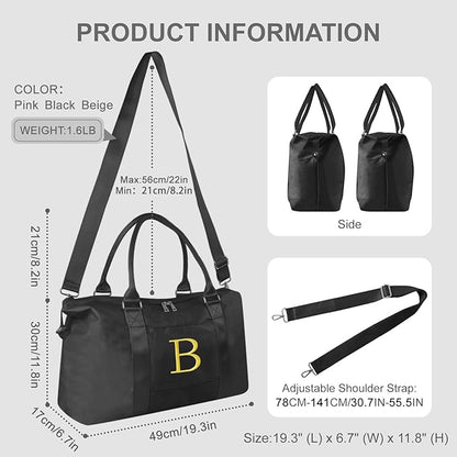 Personalized Initial Gym Dance Bag, Travel Duffel Bag for Teen Girls, Carry On Bag Overnight Weekender Bag with Trolley Sleeve, Birthday Gifts for Women Mom Daughter Graduation Gift(Letter B, Black)