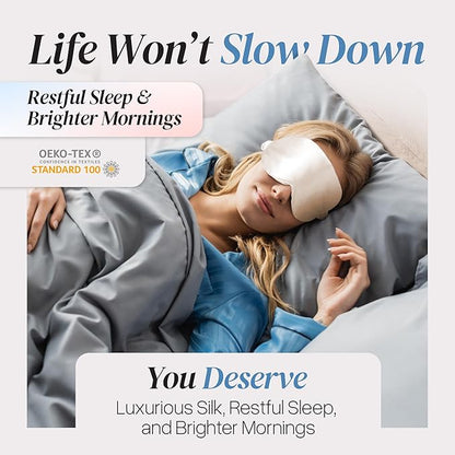 Silk Sleep Mask - Luxurious 100% Pure Mulberry Silk Eye Mask for Restful Sleep and Travel, Hypoallergenic, Cooling, Total Blackout, Adjustable for Women & Men (Champagne Gold)