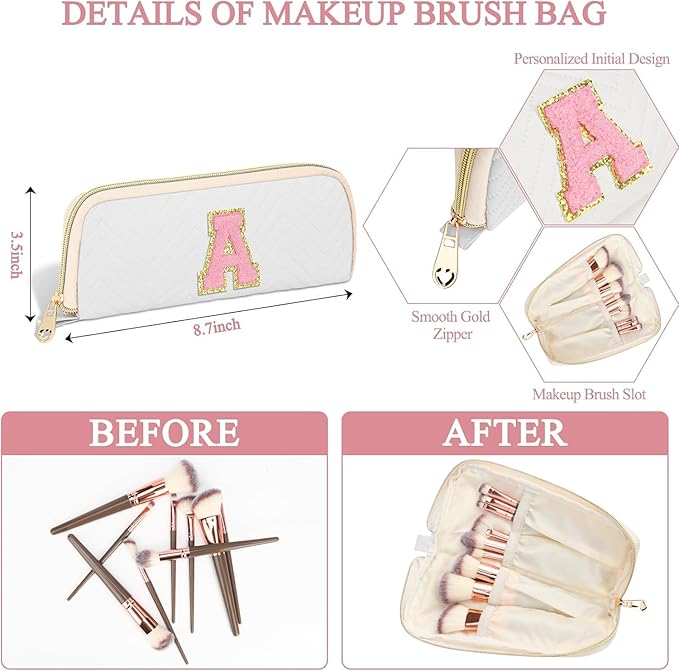 Personalized Initial Makeup Bag Trendy Stuff Leather Waterproof Cosmetic Bag Travel Toiletry Bag, Christmas/Thanksgiving/Halloween Gifts Makeup Organizer Case for Women Girls Mom Girlfriend Wife