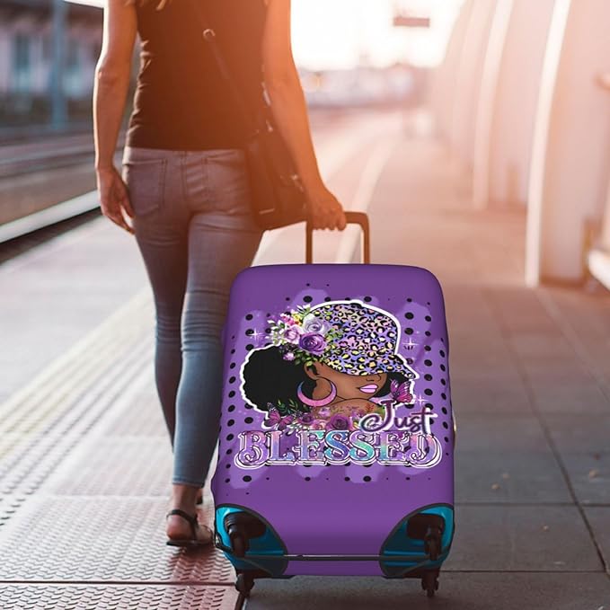 Travel Suitcase Protector African American Girl Elastic Protective Washable Luggage Cover With Concealed Zipper Suitable For 18-32 Inch(M (for 22-24 inch luggage))