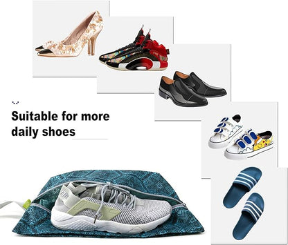 BeeGreen Shoe Organizer Shoe Bags For Travel with Zipper Closure, Shoe Storage Organizer with Handle Travel Bags, Green Blue Lightblue-Geometry, Large, Green Blue Lightblue-geometry