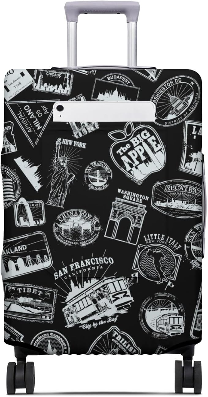 World Marks Travel Luggage Cover, Travel-Themed Suitcase Protector Stretchable, Washable Travel Suitcase Cover (M for 22-24 Inch Luggage)