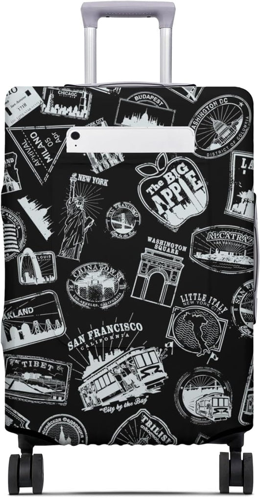 World Marks Travel Luggage Cover, Travel-Themed Suitcase Protector Stretchable, Washable Travel Suitcase Cover (S for 18-20 Inch Luggage)