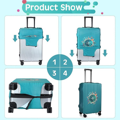 Sherr 3 Pieces Travel Luggage Cover Suitcase Protector Anti Scratch Suitcase Washable Baggage Covers(Travel Theme,S/Medium/L)