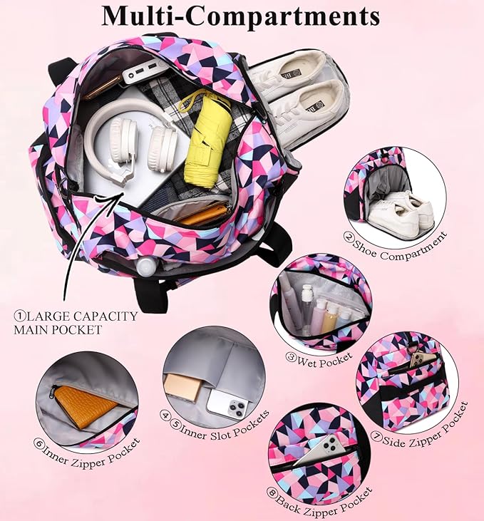Duffle Bag for Girls Teens Sport Gym Bag Women Weekender Carry On Overnight Bag Workout Duffel with Shoe Compartment and Wet Pocket