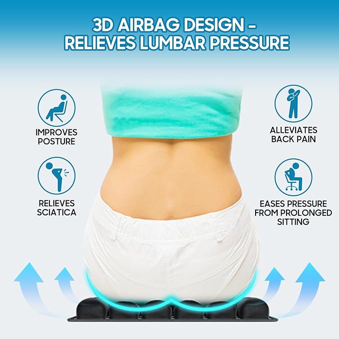 3D Inflatable Seat Cushion, Pressure Relief Design, Protect Lumbar Spine, Portable Travel Seat Cushion Wheelchair Pad for Car Seat, Office Chair, Wheelchair, Stadium