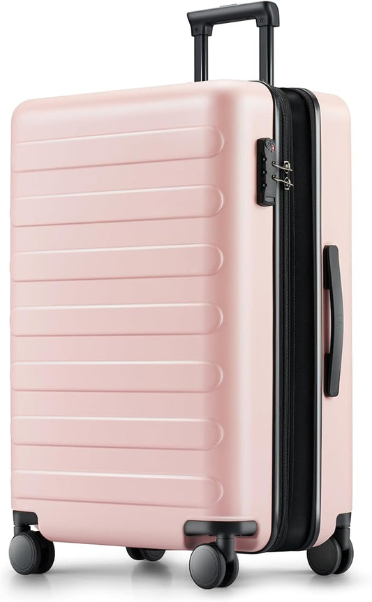NINETYGO Large Checked Luggage 28 Inch, Checking In Luggage with Smooth Spinner Wheels, Expandable, Hard Shell PC Suitcase, Lightweight Travel Luggage, TSA Approved (Pink, Rhine Max)