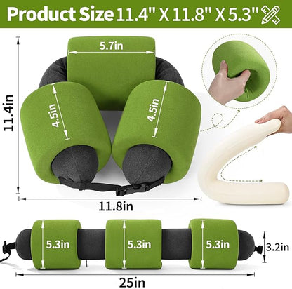 3-Ring Memory Foam Travel Neck Pillow It has obtained a Patent. The Three Rings can be movably Adjusted to Provide Flexible Support for The Neck, Head, and Other Areas.Green