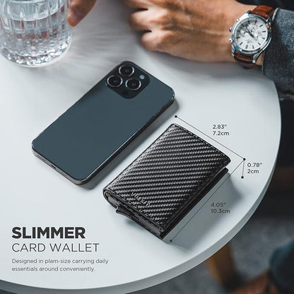 VULKIT Pop up Card Wallet Minimalist Cash Wallets RFID Blocking Leather Smart Credit Card Holder with ID window for Men (Carbon Black)