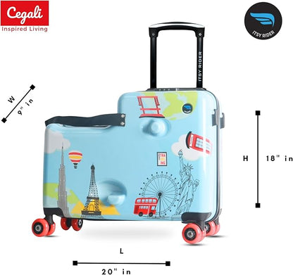 2025 Itsy Rider 20" Ride-on Suitcase for Kids with Double Spinner Red Wheels (Blue Landmarks)