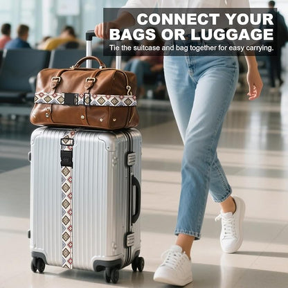 2 Pack Luggage Straps, Adjustable Cute Printing with Combination Lock Luggage Straps for Women Men Travel School Business Trips-Boho