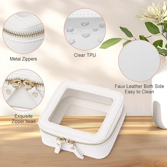 Pinkmik Small Makeup Bag Mini Clear Cosmetic Makeup Case & Toiletry Bag with Zipper Women's Purse Organizer & Car Essentials (White,MINI-1)