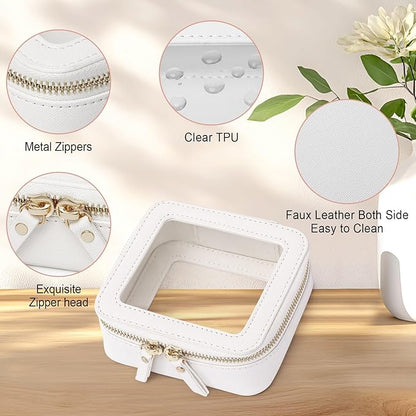Pinkmik Small Makeup Bag Mini Clear Cosmetic Makeup Case & Toiletry Bag with Zipper Women's Purse Organizer & Car Essentials (White,MINI-1)