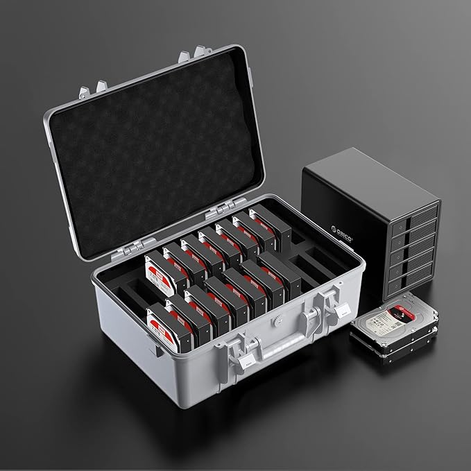 ORICO Hard Drive Case 3.5inch 20-Bay HDD/SSD Multi-Protection Storage Suitcase with Foam Hard Case Shockproof Anti-Static MoistureProof Carrying Box-PSC L20
