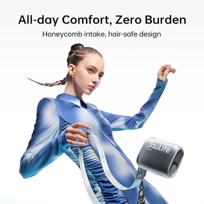 JISULIFE Portable Neck Fan, 100 Speed Adjustable 40000RPM Cooling, Mini Personal Necklace Wearable Waist Fan, 16H USB Rechargeable 4500mAh with LED Display for Outdoor, Travel, Cmaping Gifts- Black