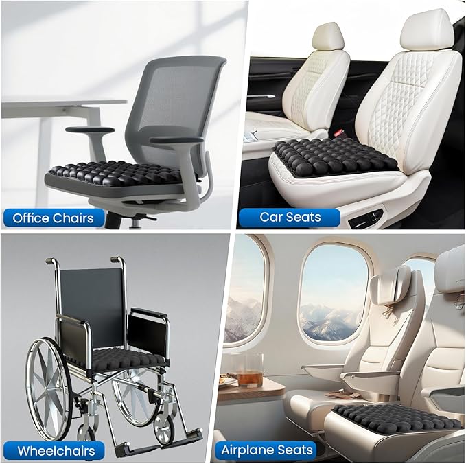 Travel Seat Cushion, Inflatable Airplane Seat Cushion for Travel, 56 Bubbles Portable Car Seat Cushions for Long Flights Office Chair, Wheelchair, Camping, Home Living (Black)