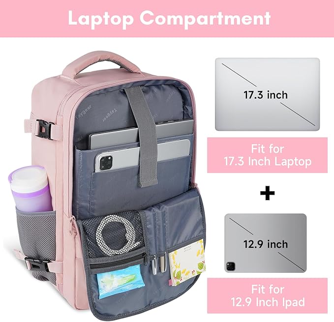 Taygeer Laptop Backpack for Women, Large Travel Backpack with 17.3 inch Laptop Compartment, TSA Friendly 40l Carry On Mochila, Daypack Business Computer Bag for Office Work Travel Essentials, Pink