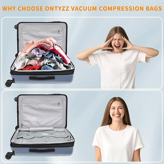 ONTYZZ Three Pack Grey TPU Vacuum Bag for Travel Reusable Compression Bag with IPX8 Waterproof Zipper Durable Space Saver Bag，Large with Air pump