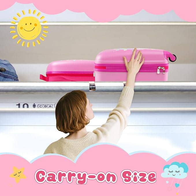 KOTEK Kids Carry On Luggage Set, 16" Hardside Rolling Suitcase with Spinner Wheels, Travel Rolling Luggage for Boys Girls (Rose Unicorn)