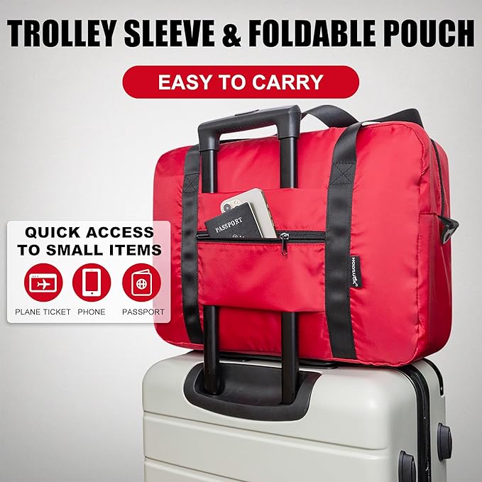 Foldable Travel Duffle Bag, Airlines Approved Carry On Bag Weekender Overnight Bag for Men Women, 40L (Red)